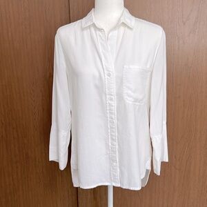 cloth & stone White Button Down Blouse Top S